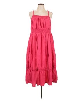 Daily Practice by Anthropologie Pink Tiered High-Low Midi Dress Shirred Bodice M